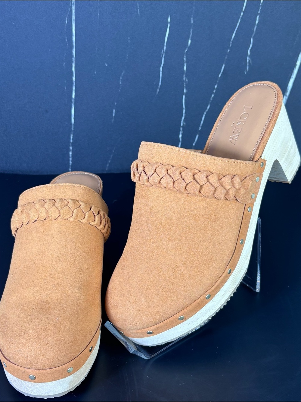 J.Crew Faux Suede Wood Heel Platform Clogs Boho Mule Sz 8 Festival, Scandinavian